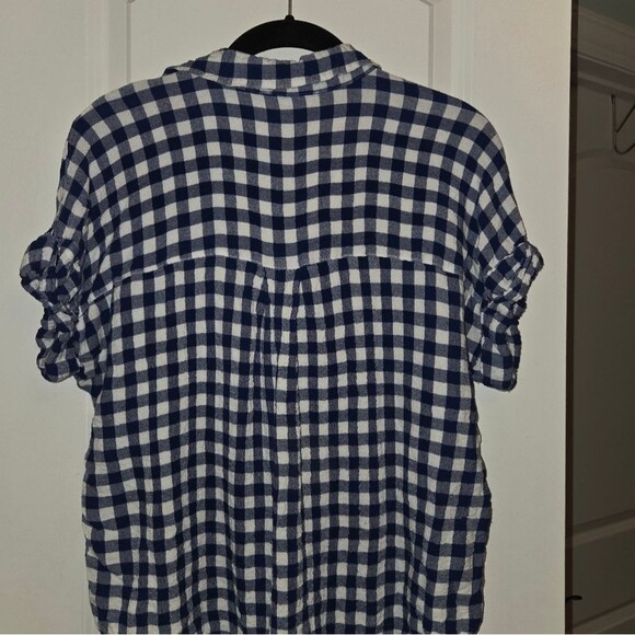 Jane & Delancey Gingham Blue and White Plaid Collared Blouse - Picture 8 of 9